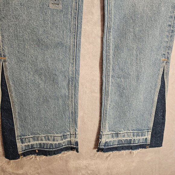 New American Eagle Jeans Womens 8 distressed Flare Leg 2 color hem Stretch Logo - Picture 10 of 16